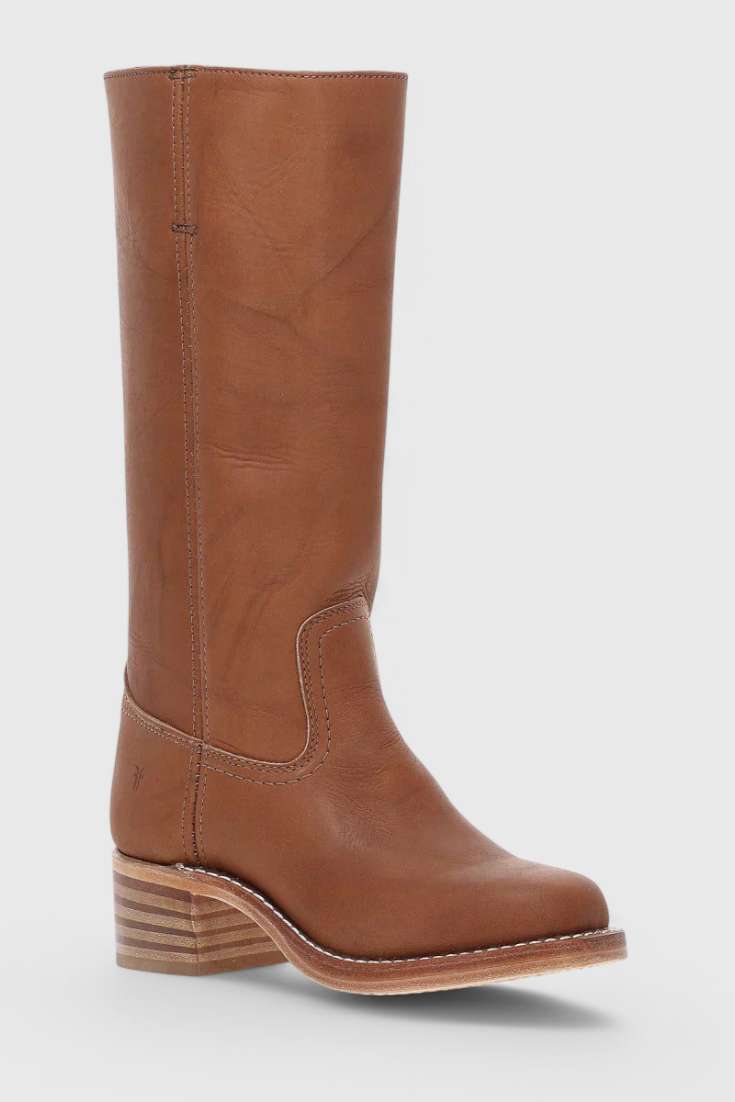 Leather Knee-High Boots Women's Tan Block Heel – Casual, Office, Holiday, Gift · Faylori
