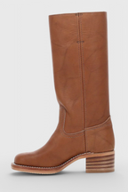 Leather Knee-High Boots Women's Tan Block Heel – Casual, Office, Holiday, Gift · Faylori