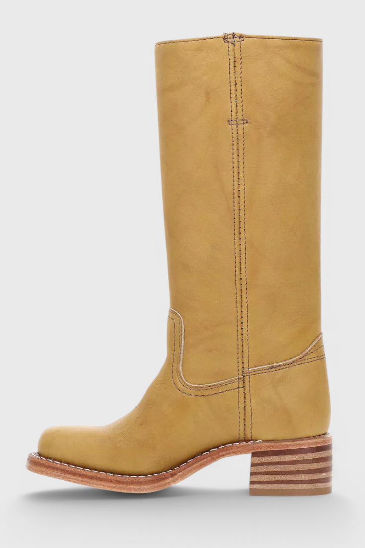 Leather Knee-High Boots Women's Tan Block Heel – Casual, Office, Holiday, Gift · Faylori