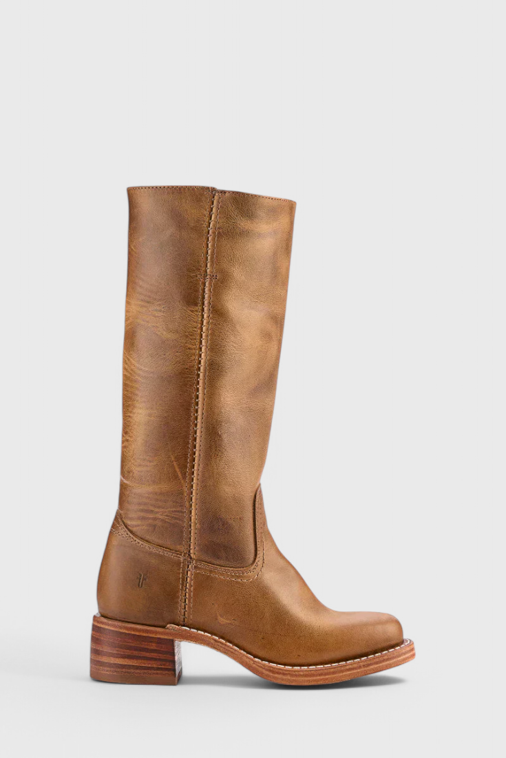 Leather Knee-High Boots Women's Tan Block Heel – Casual, Office, Holiday, Gift · Faylori