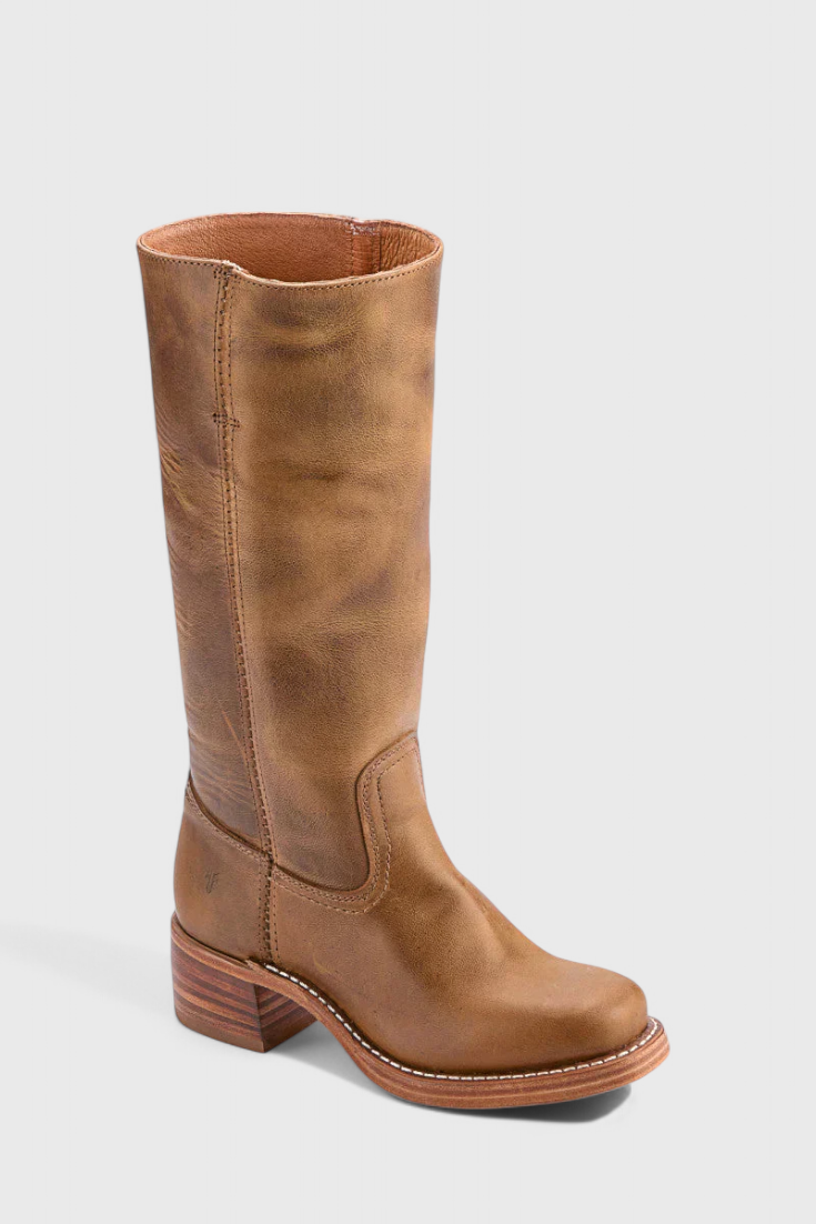 Leather Knee-High Boots Women's Tan Block Heel – Casual, Office, Holiday, Gift · Faylori