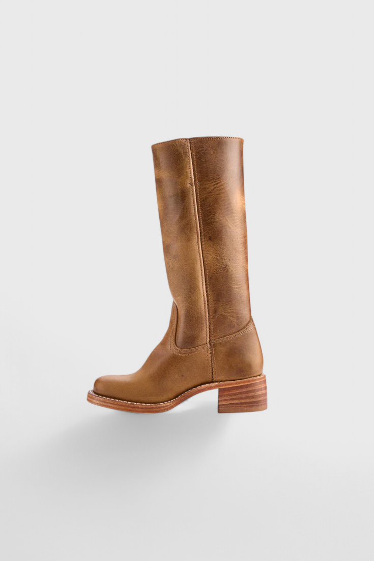 Leather Knee-High Boots Women's Tan Block Heel – Casual, Office, Holiday, Gift · Faylori