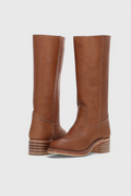 Leather Knee-High Boots Women's Tan Block Heel – Casual, Office, Holiday, Gift · Faylori