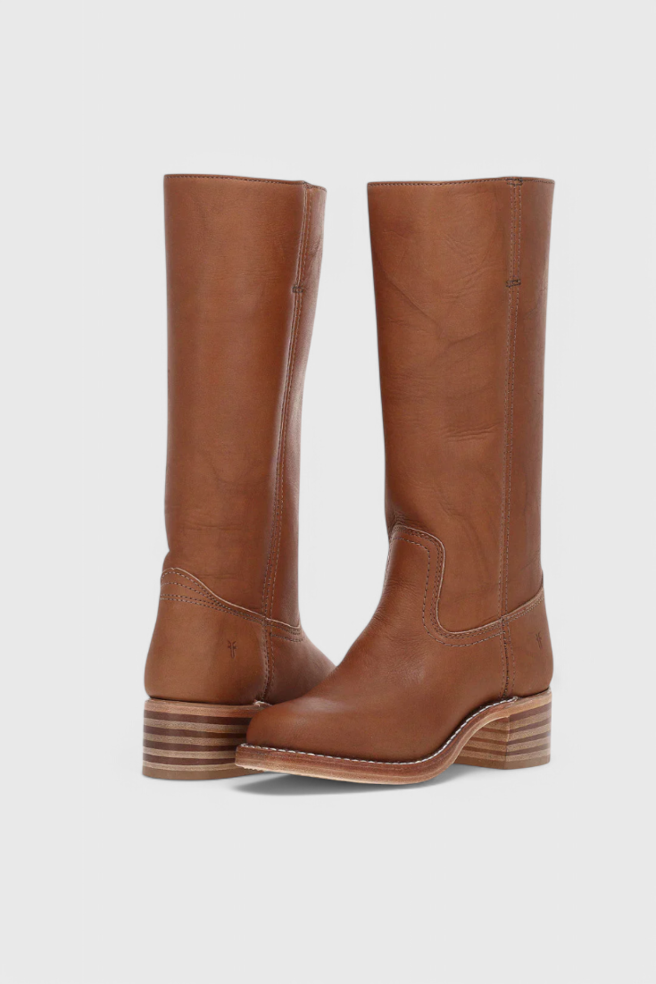 Leather Knee-High Boots Women's Tan Block Heel – Casual, Office, Holiday, Gift · Faylori