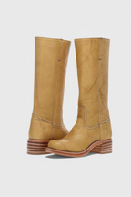 Leather Knee-High Boots Women's Tan Block Heel – Casual, Office, Holiday, Gift · Faylori