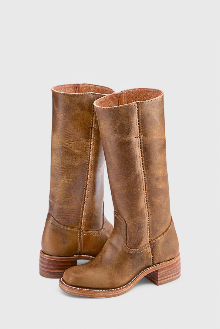 Leather Knee-High Boots Women's Tan Block Heel – Casual, Office, Holiday, Gift · Faylori