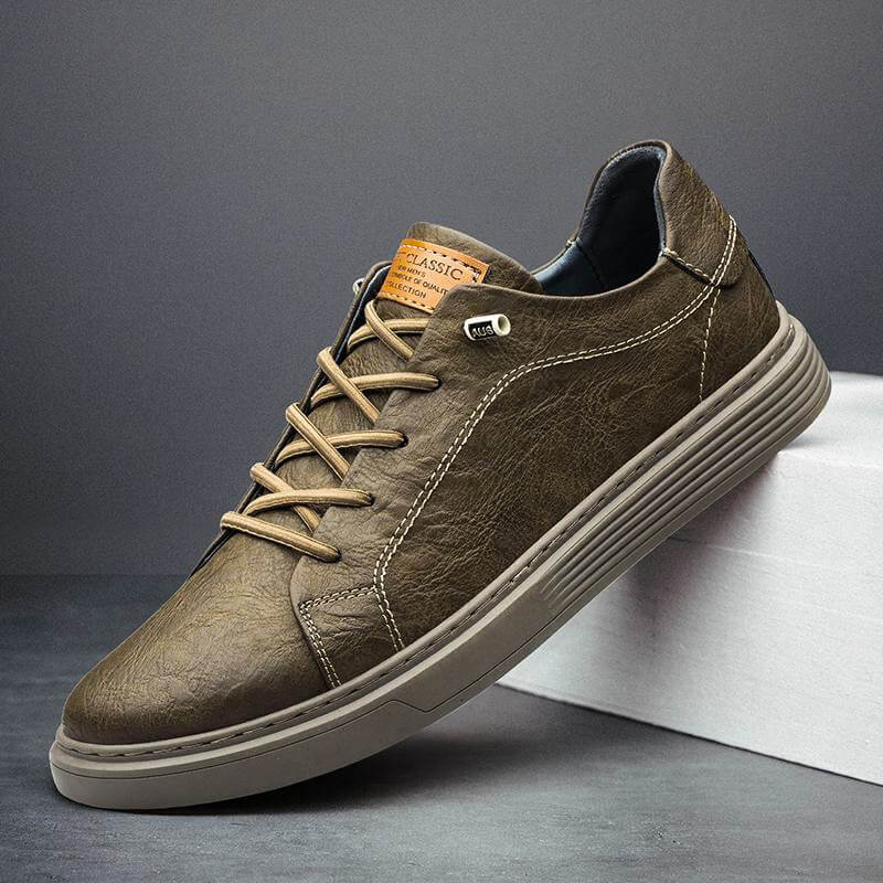 Leather Sneakers Black Lace-Up Men's Low-Top Casual Shoes – Casual, Office, Everyday