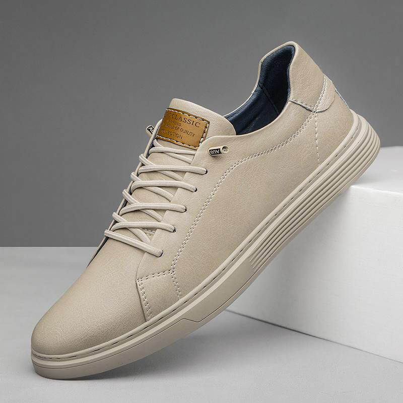 Leather Sneakers Black Lace-Up Men's Low-Top Casual Shoes – Casual, Office, Everyday
