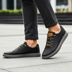 Leather Sneakers Black Lace-Up Men's Low-Top Casual Shoes – Casual, Office, Everyday