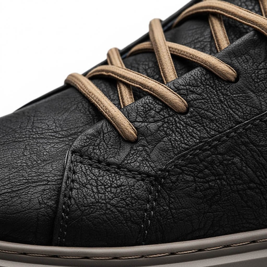 Leather Sneakers Black Lace-Up Men's Low-Top Casual Shoes – Casual, Office, Everyday