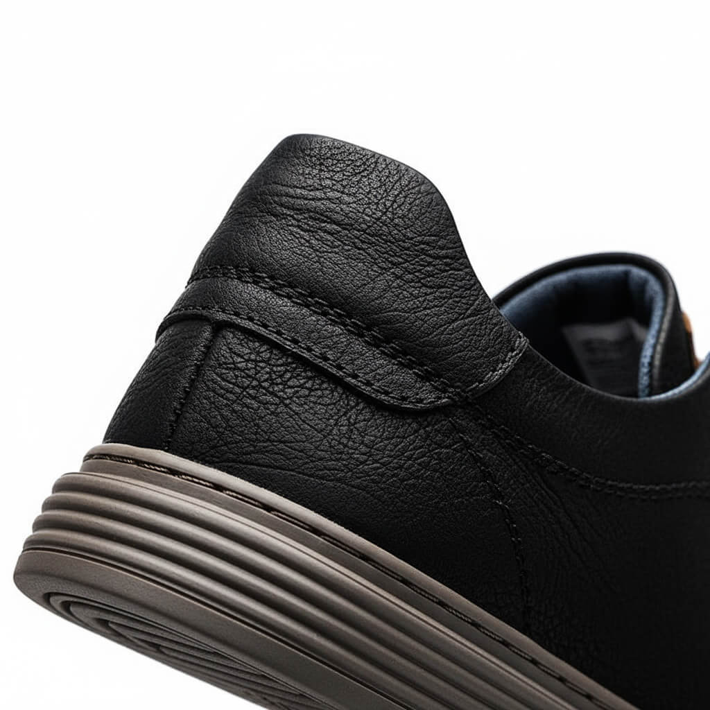 Leather Sneakers Black Lace-Up Men's Low-Top Casual Shoes – Casual, Office, Everyday