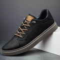 Leather Sneakers Black Lace-Up Men's Low-Top Casual Shoes – Casual, Office, Everyday