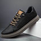 Leather Sneakers Black Lace-Up Men's Low-Top Casual Shoes – Casual, Office, Everyday