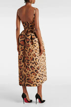 Leopard Print Midi Dress Women's Bustier Corset A-Line – Cocktail, Formal Occasion
