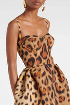Leopard Print Midi Dress Women's Bustier Corset A-Line – Cocktail, Formal Occasion
