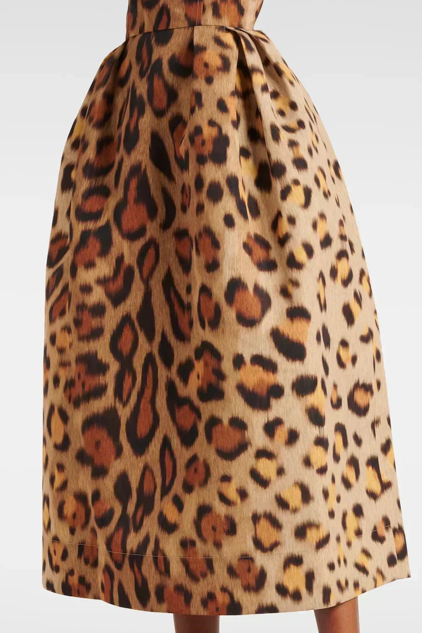 Leopard Print Midi Dress Women's Bustier Corset A-Line – Cocktail, Formal Occasion