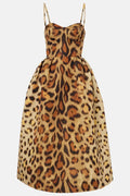 Leopard Print Midi Dress Women's Bustier Corset A-Line – Cocktail, Formal Occasion