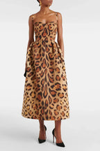 Leopard Print Midi Dress Women's Bustier Corset A-Line – Cocktail, Formal Occasion