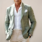 Linen Blazer Men's Beige Lightweight Single-Breasted Notch Lapel Sport Coat – Office, Casual, Wedding, Gift