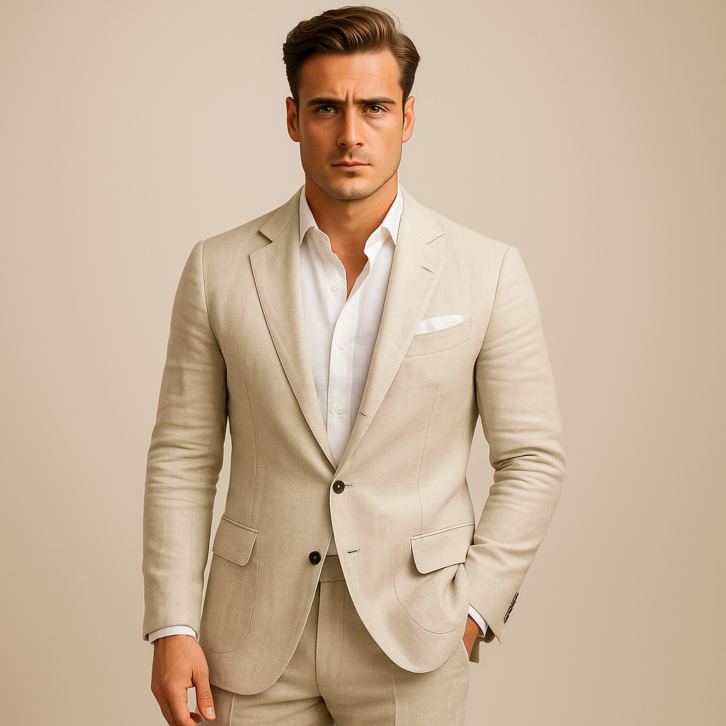 Linen Blazer Men's Beige Lightweight Single-Breasted Notch Lapel Sport Coat – Office, Casual, Wedding, Gift