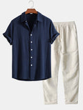 Linen Shirt & Pants Set Men's Khaki Beige Short Sleeve – Casual, Holiday Outfit · Faylori