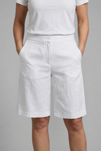 Linen Shorts Women's Beige High-Waisted Tailored Bermuda – Casual, Office · Faylori
