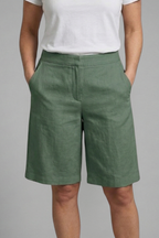 Linen Shorts Women's Beige High-Waisted Tailored Bermuda – Casual, Office · Faylori