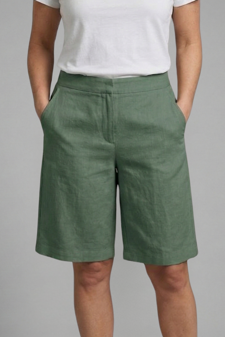 Linen Shorts Women's Beige High-Waisted Tailored Bermuda – Casual, Office · Faylori