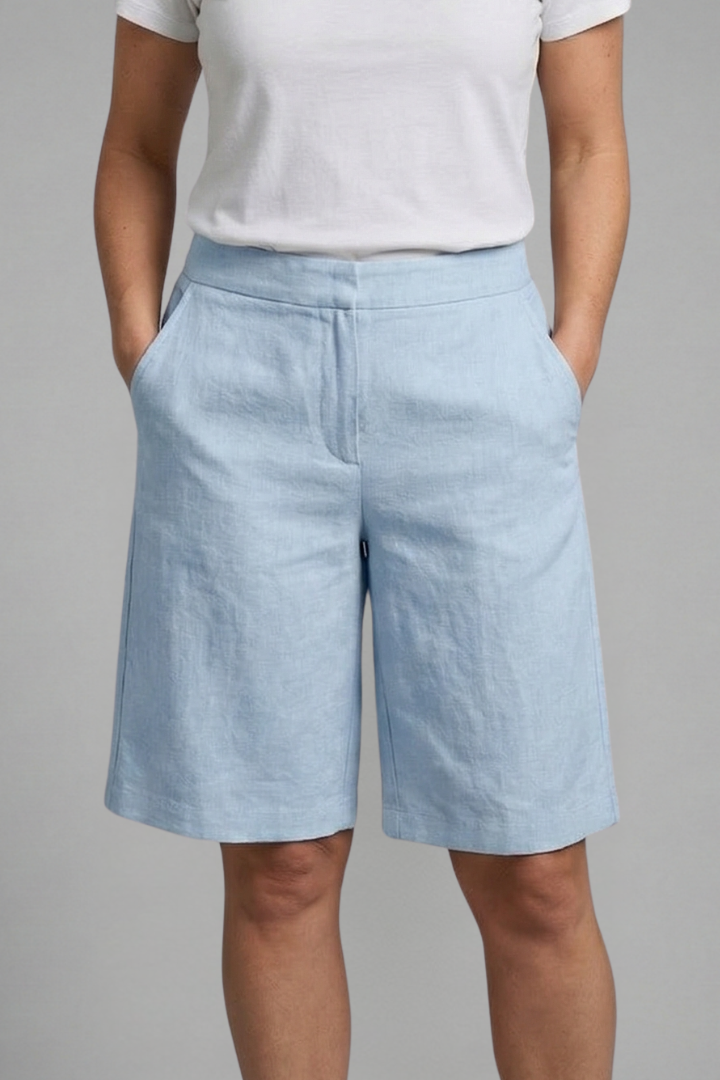 Linen Shorts Women's Beige High-Waisted Tailored Bermuda – Casual, Office · Faylori