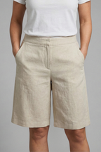 Linen Shorts Women's Beige High-Waisted Tailored Bermuda – Casual, Office · Faylori