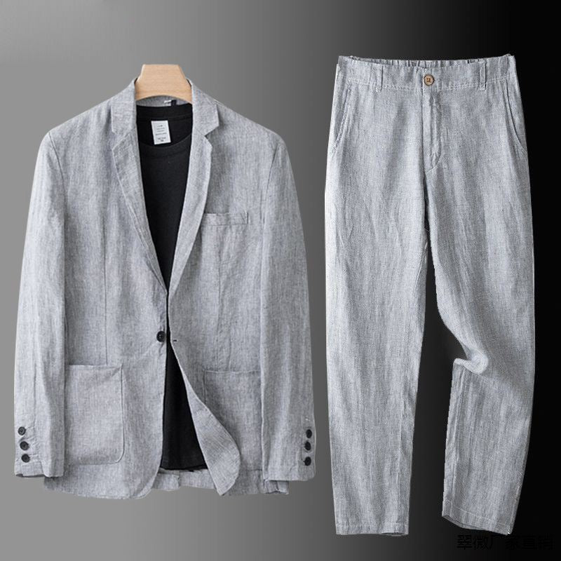 Linen Suit Set Men's Beige Blazer and Trousers 2-Piece – Casual, Office, Wedding, Gift