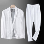 Linen Suit Set Men's Beige Blazer and Trousers 2-Piece – Casual, Office, Wedding, Gift