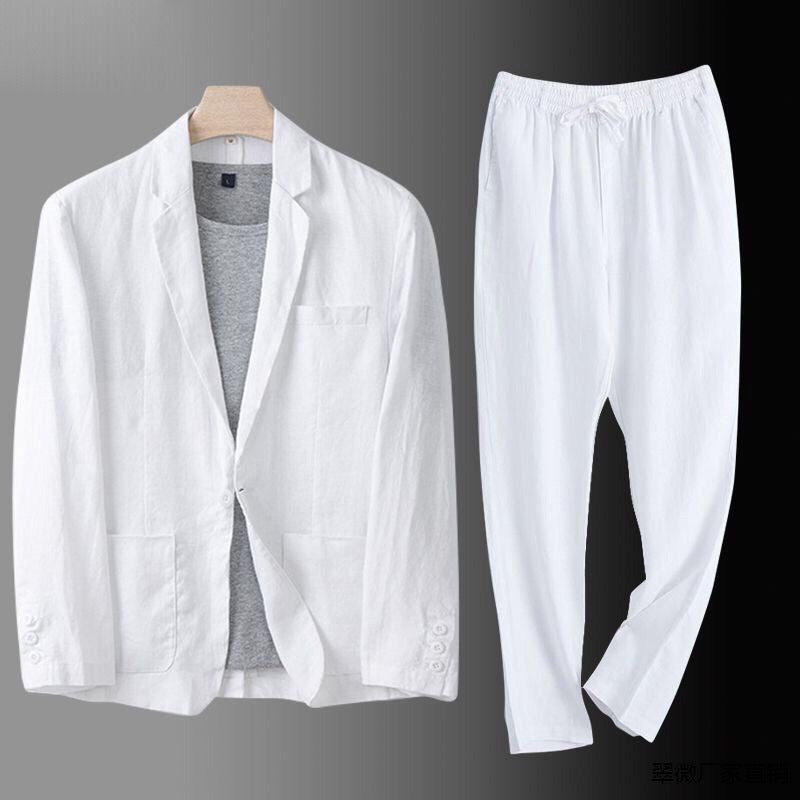 Linen Suit Set Men's Beige Blazer and Trousers 2-Piece – Casual, Office, Wedding, Gift