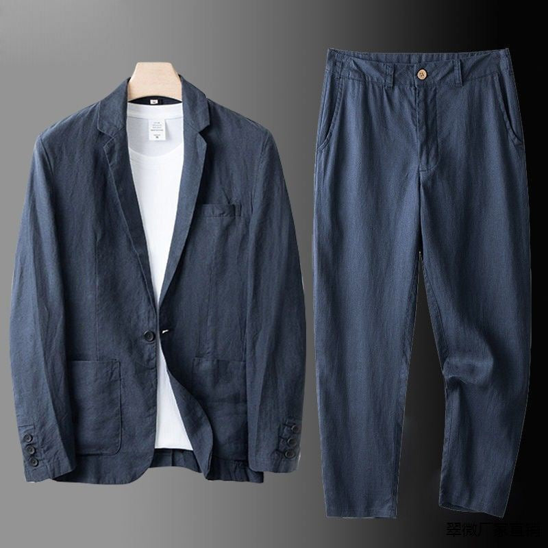 Linen Suit Set Men's Beige Blazer and Trousers 2-Piece – Casual, Office, Wedding, Gift