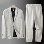 Linen Suit Set Men's Beige Blazer and Trousers 2-Piece – Casual, Office, Wedding, Gift