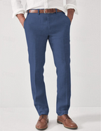 Linen Trousers Beige Straight-Leg Men's Flat-Front Dress Pants – Casual, Office · Faylori
