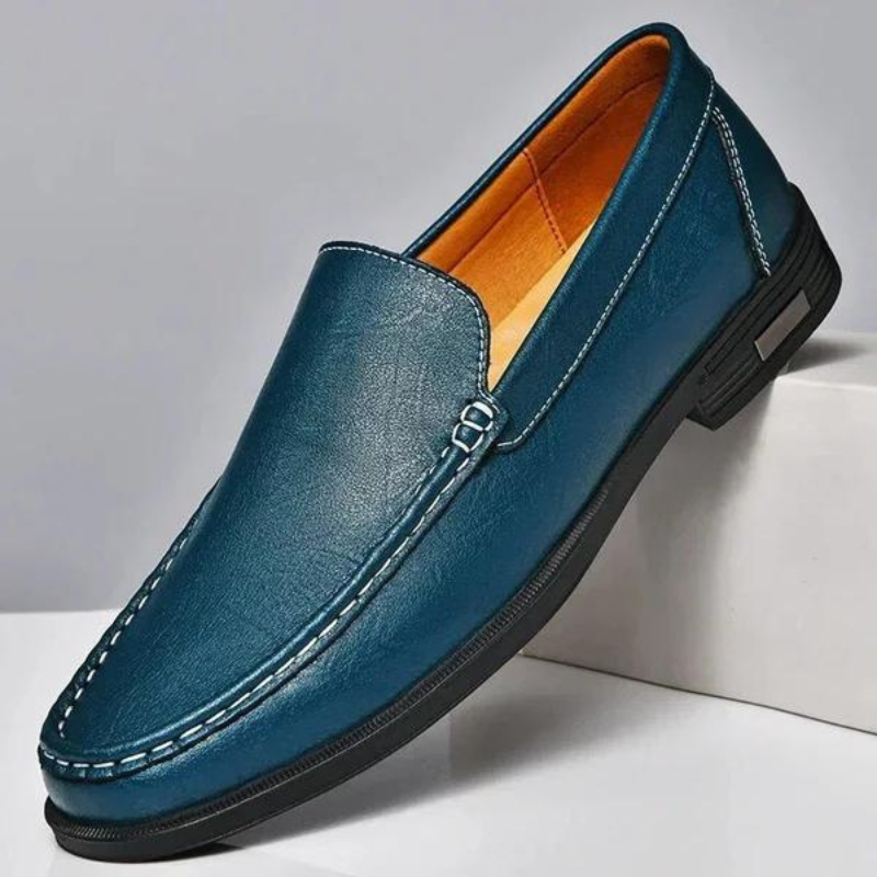 Loafers Blue Leather Slip-On Men's – Casual, Office, Gift · Faylori