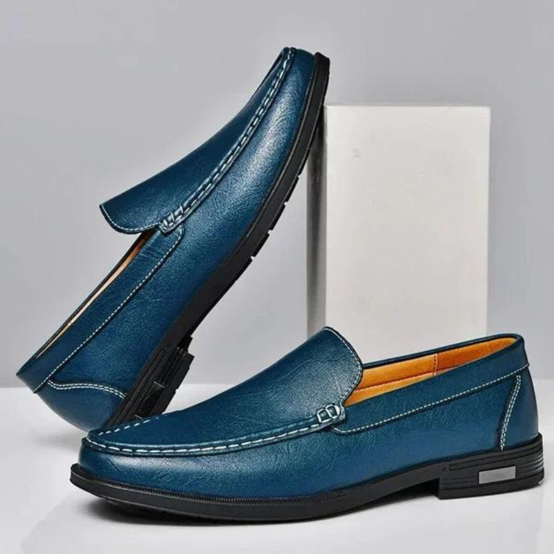 Loafers Blue Leather Slip-On Men's – Casual, Office, Gift · Faylori