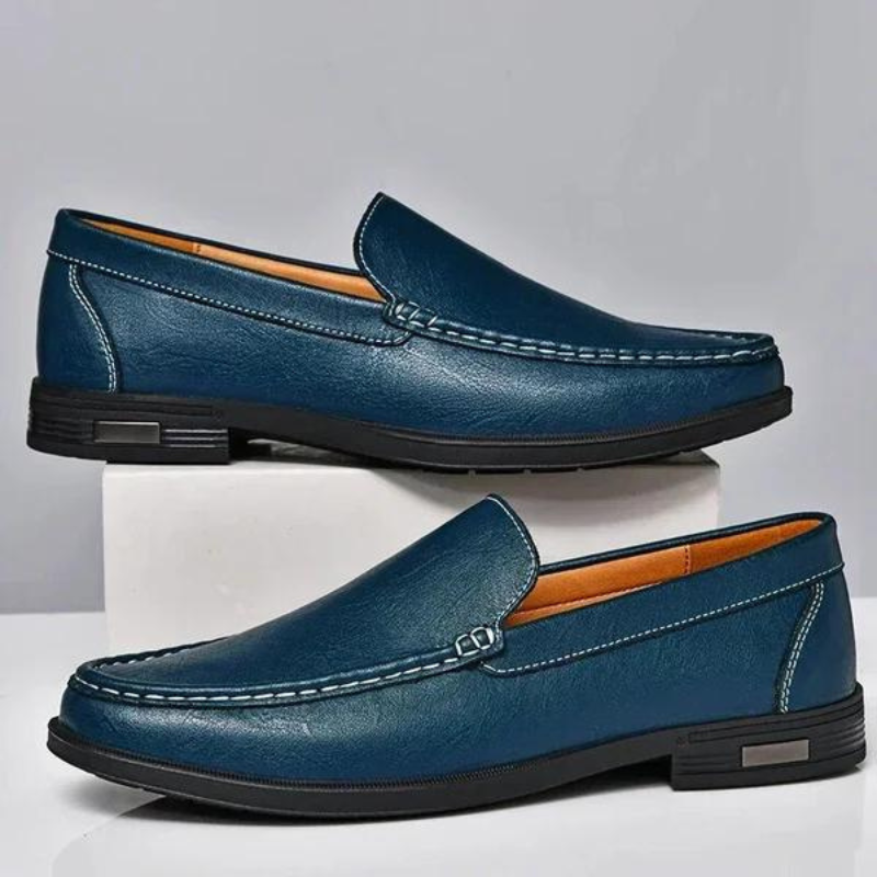 Loafers Blue Leather Slip-On Men's – Casual, Office, Gift · Faylori