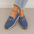 Loafers Knit Blue Women's Slip-On Flats with Gold Buckle – Casual, Office · Faylori