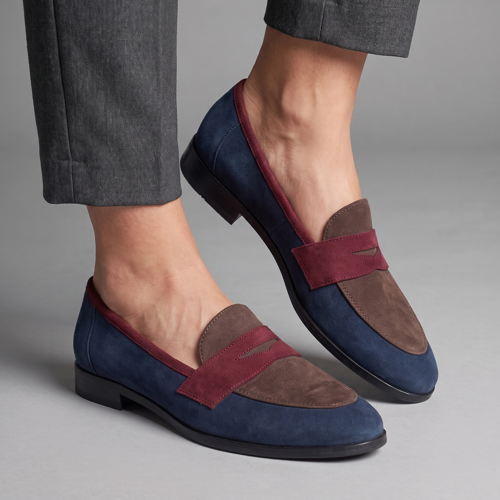 Loafers Suede Navy Brown Burgundy Women's Slip-On Flats – Casual, Office · Faylori