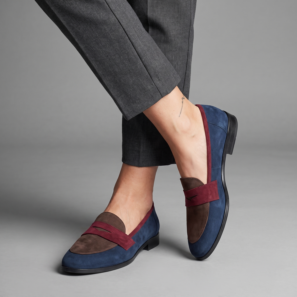Loafers Suede Navy Brown Burgundy Women's Slip-On Flats – Casual, Office · Faylori