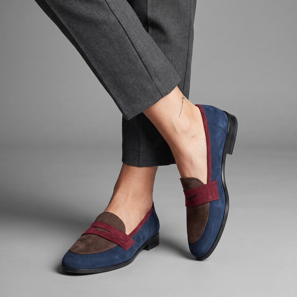 Loafers Suede Navy Brown Burgundy Women's Slip-On Flats – Casual, Office · Faylori