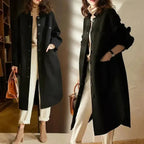 Long Coat Women's Button-Front Wool Blend with Pockets Olive Green – Casual, Office, Holiday, Gift