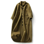 Long Coat Women's Button-Front Wool Blend with Pockets Olive Green – Casual, Office, Holiday, Gift