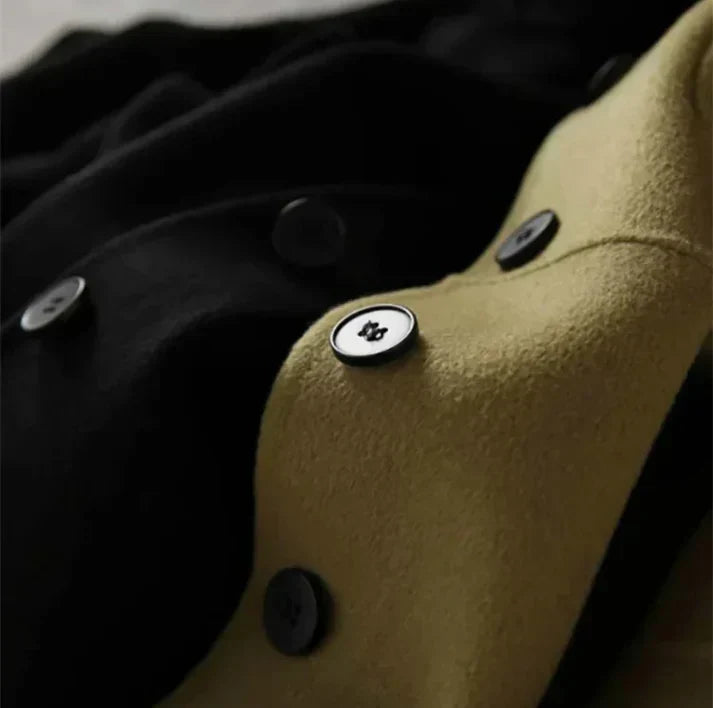 Long Coat Women's Button-Front Wool Blend with Pockets Olive Green – Casual, Office, Holiday, Gift
