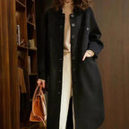Long Coat Women's Button-Front Wool Blend with Pockets Olive Green – Casual, Office, Holiday, Gift