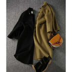 Long Coat Women's Button-Front Wool Blend with Pockets Olive Green – Casual, Office, Holiday, Gift