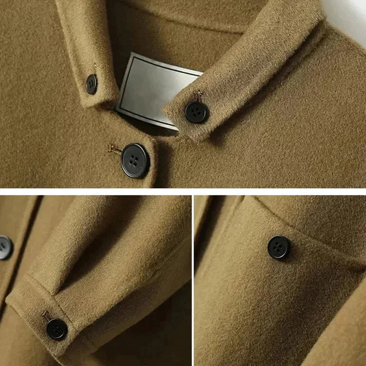 Long Coat Women's Button-Front Wool Blend with Pockets Olive Green – Casual, Office, Holiday, Gift