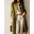 Long Coat Women's Button-Front Wool Blend with Pockets Olive Green – Casual, Office, Holiday, Gift